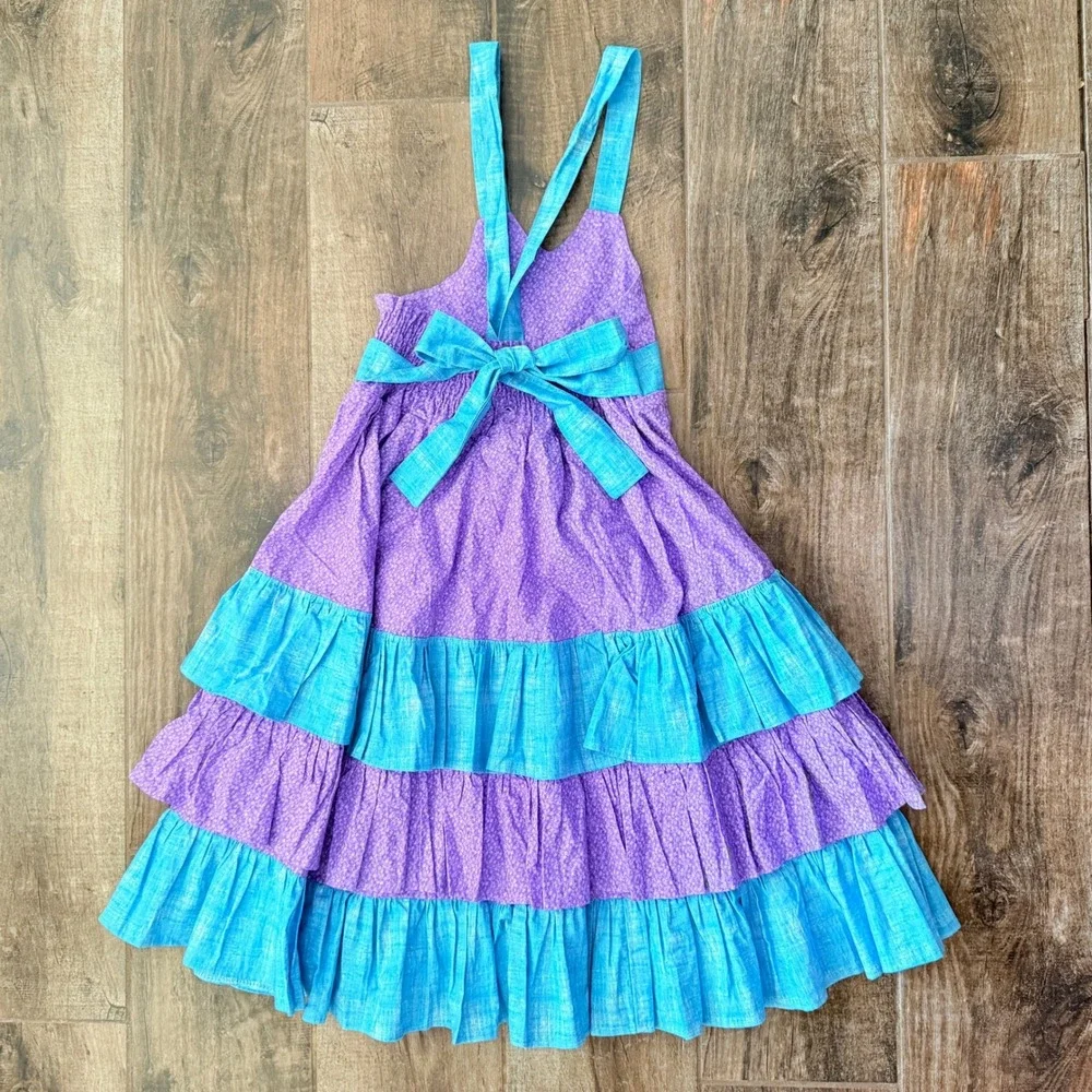 Custom Little Mermaid Kiss the Girl Tiered Ruffle Dress,Purple Turquoise,8